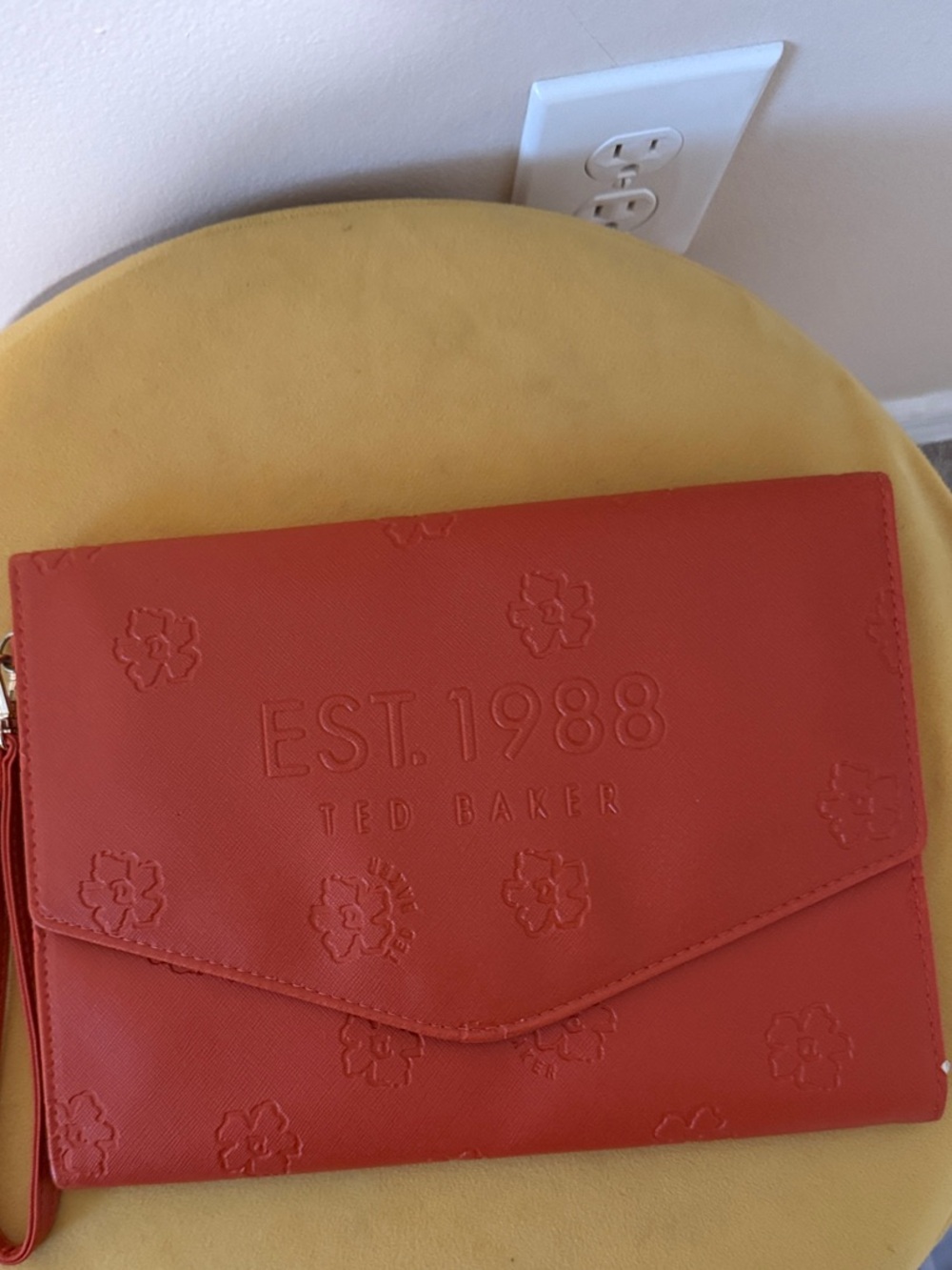 Ted Baker Coral-Red Embossed Leather Wristlet Clutch